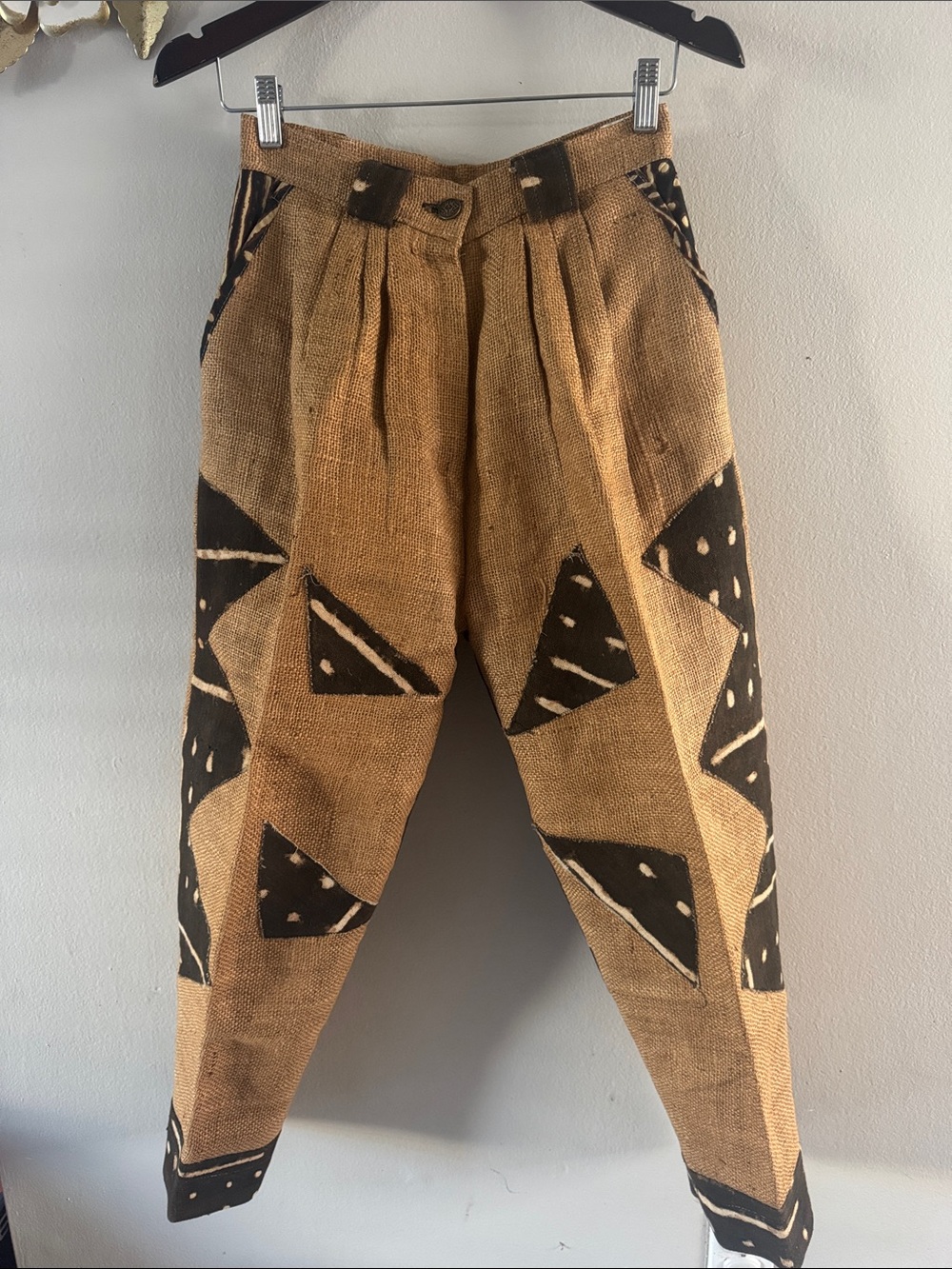 Men's Patterned Hemp Blend Tapered Pants - Brown